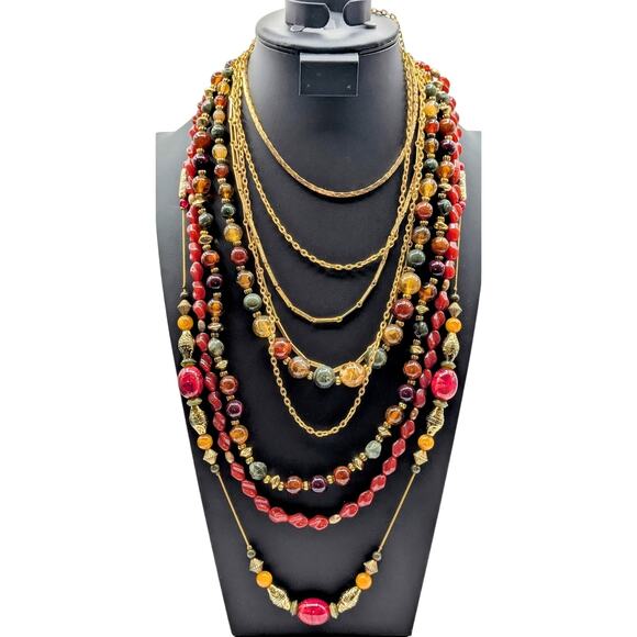 Mixed Lot of Fall Colors Gold Tone Six Layered Necklaces - Picture 1 of 7